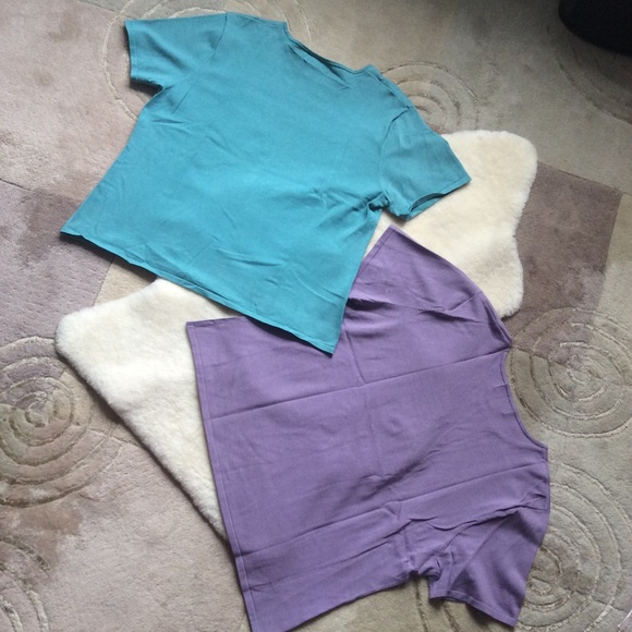Silk blend tee shirts, teal + purple, XL set of 2 - Picture 5 of 6